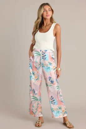 Exotic Breeze Orange Peach Tropical Print Pants