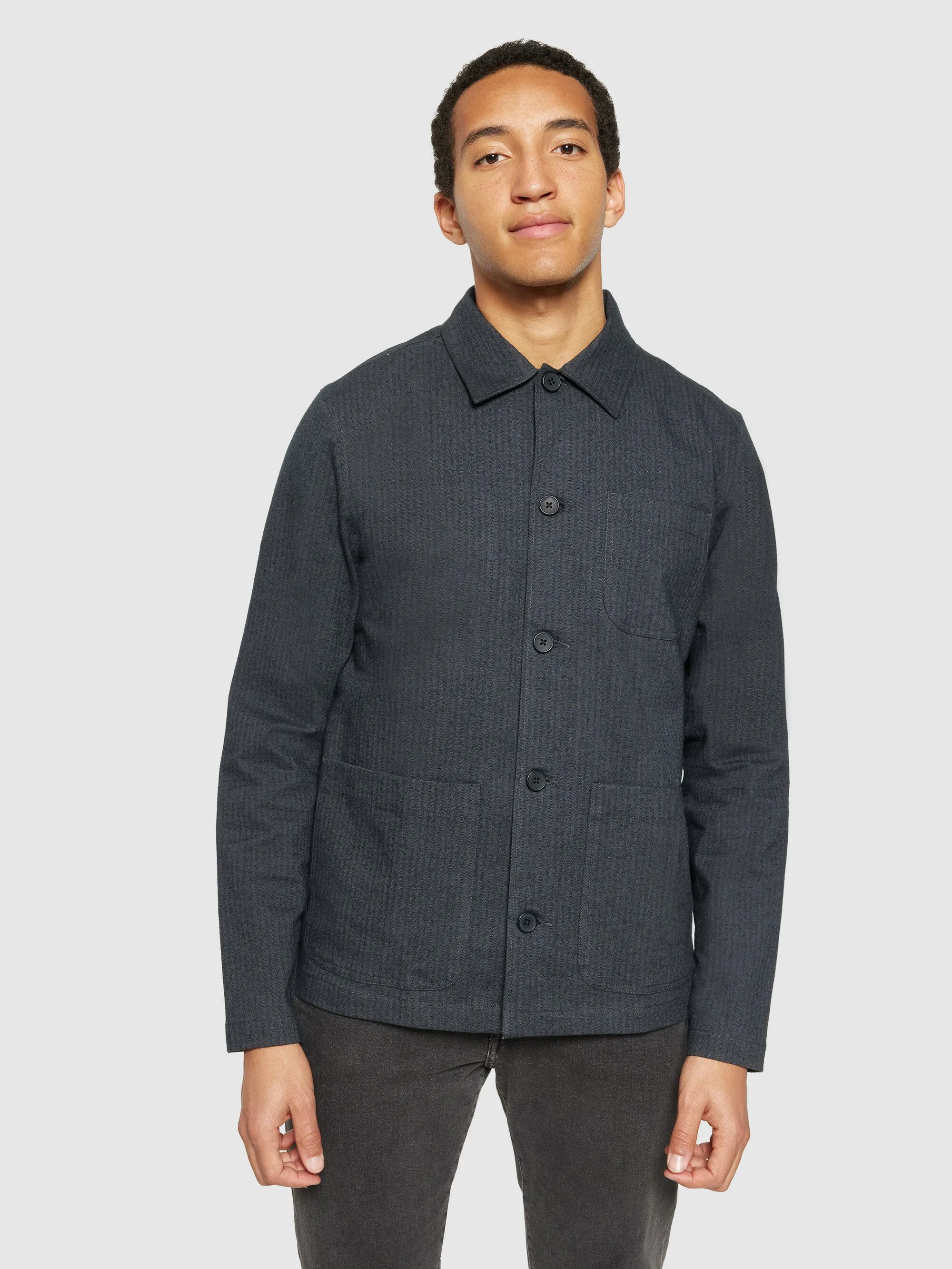 Flannel herringbone overshirt - GOTS/Vegan - Gray Pinstripe