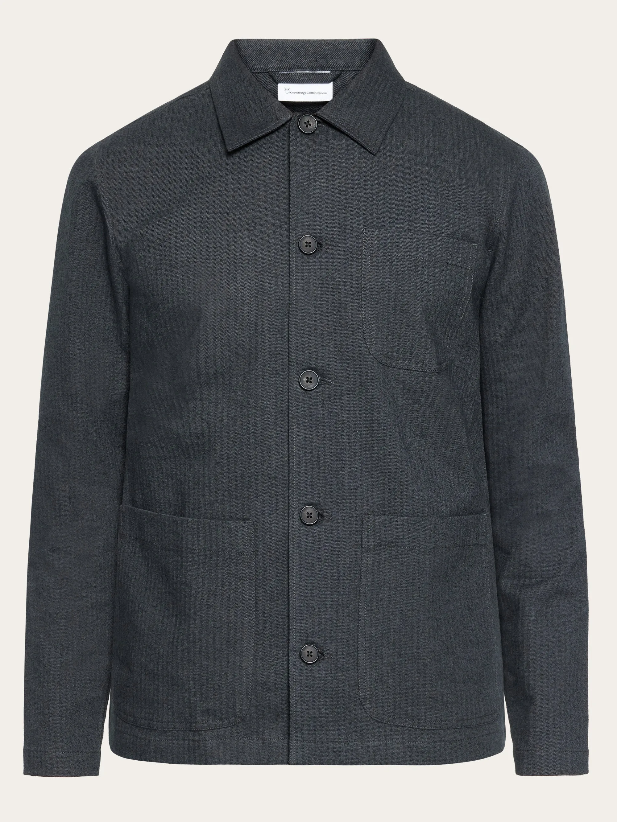 Flannel herringbone overshirt - GOTS/Vegan - Gray Pinstripe