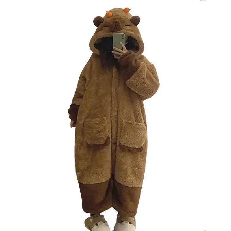 Getadme Capybara Coral Velvet Pajama Office Nap Wearable Loose Onesie Pajamas Kids Soft Cute Animals Shape Blanket For Adult Blanket