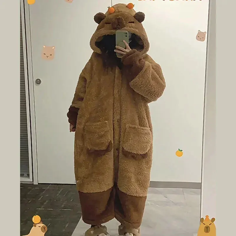 Getadme Capybara Coral Velvet Pajama Office Nap Wearable Loose Onesie Pajamas Kids Soft Cute Animals Shape Blanket For Adult Blanket