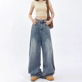 Girlary comfy school outfits Retro Loose Wide-Leg Jeans New Summer High Waist American Draping Straight Slimming Mop Pants Fashion