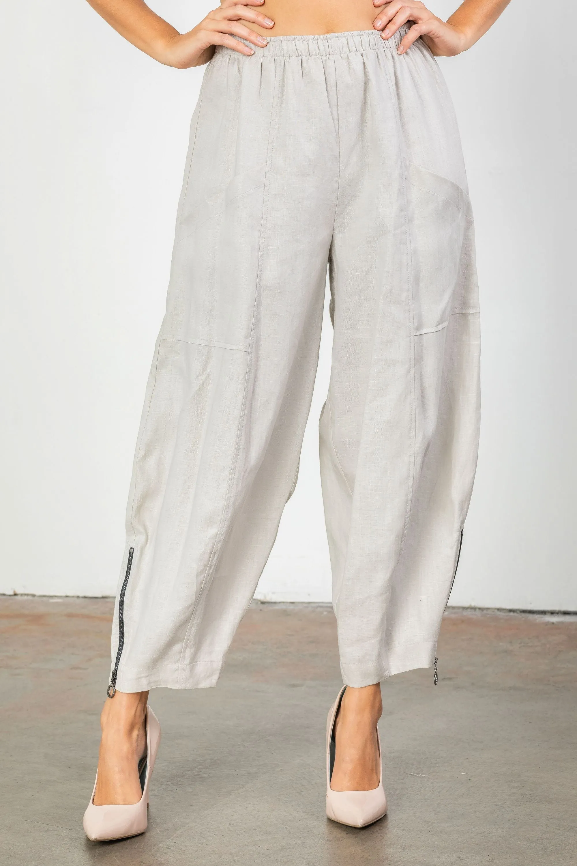 Gray Roma Linen Wide Leg Pants