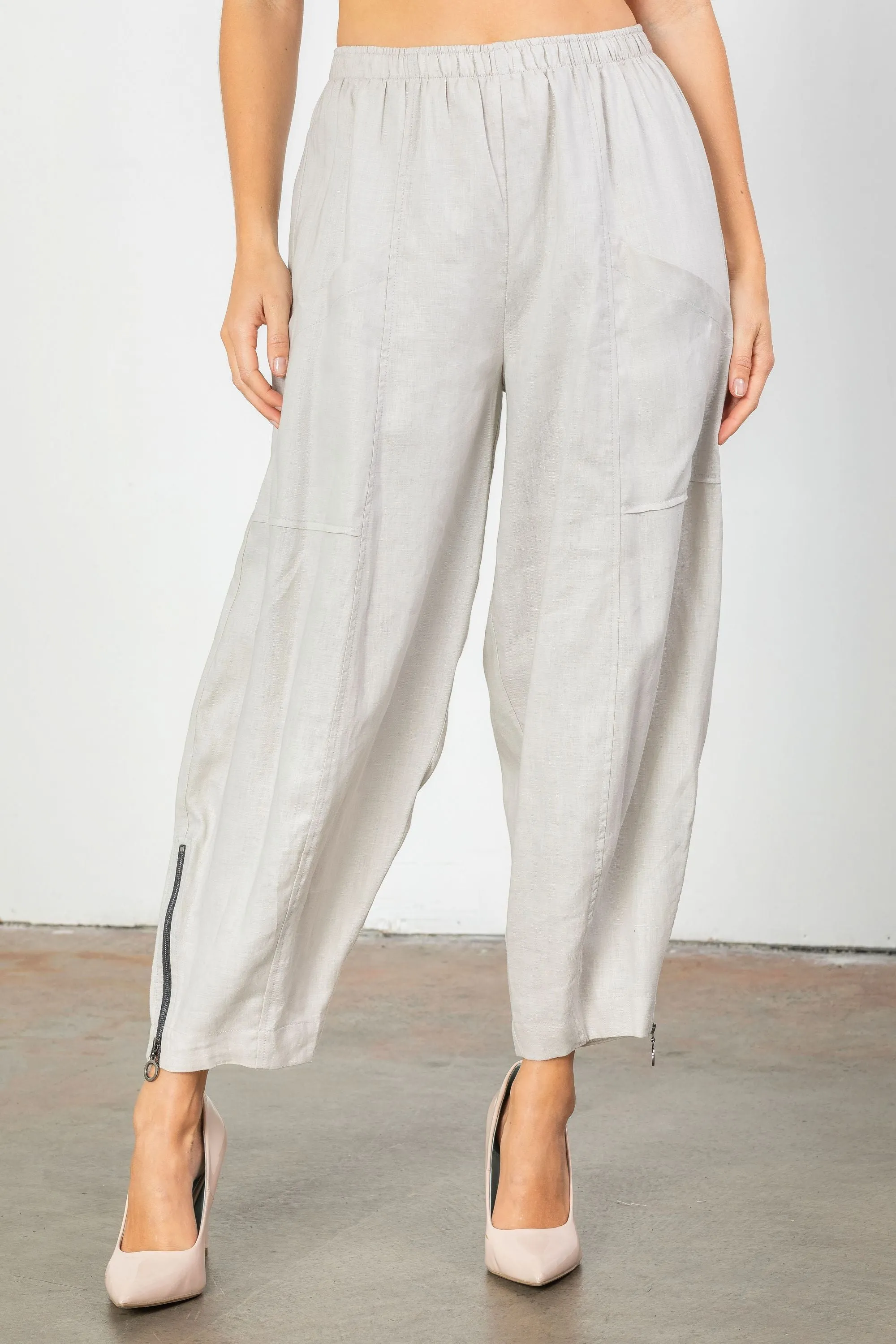 Gray Roma Linen Wide Leg Pants