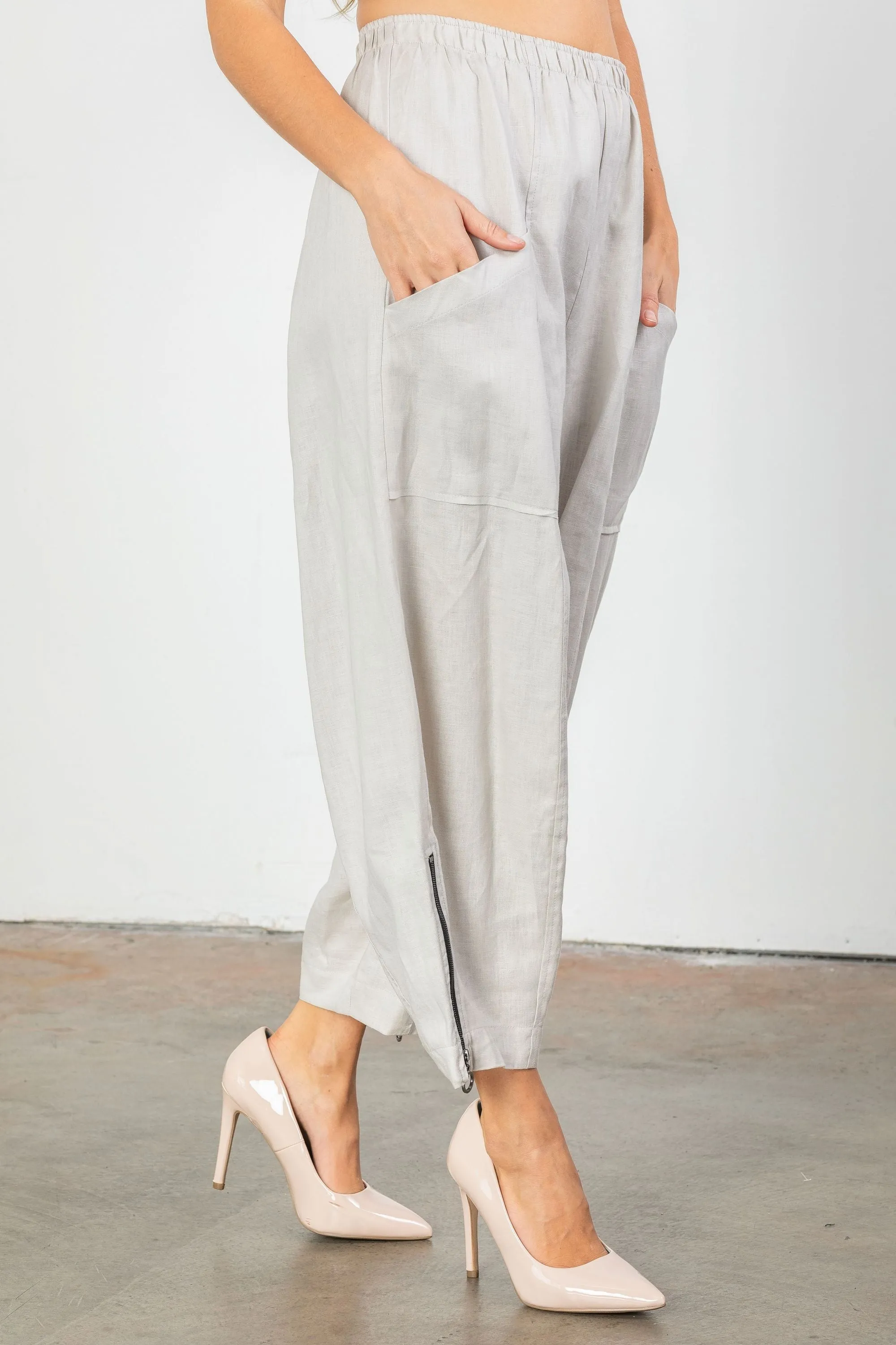 Gray Roma Linen Wide Leg Pants