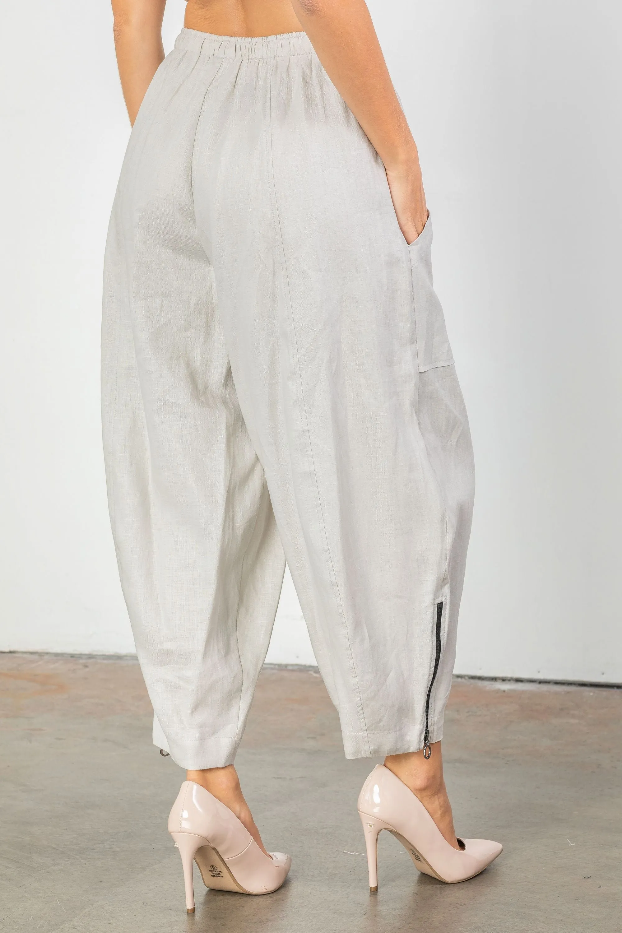 Gray Roma Linen Wide Leg Pants