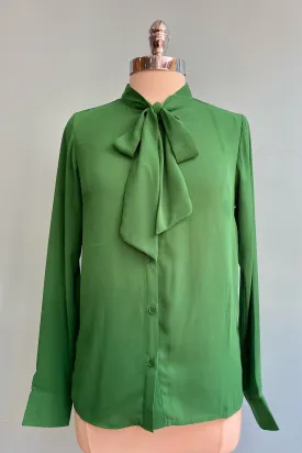 Green Button Down Bow Top