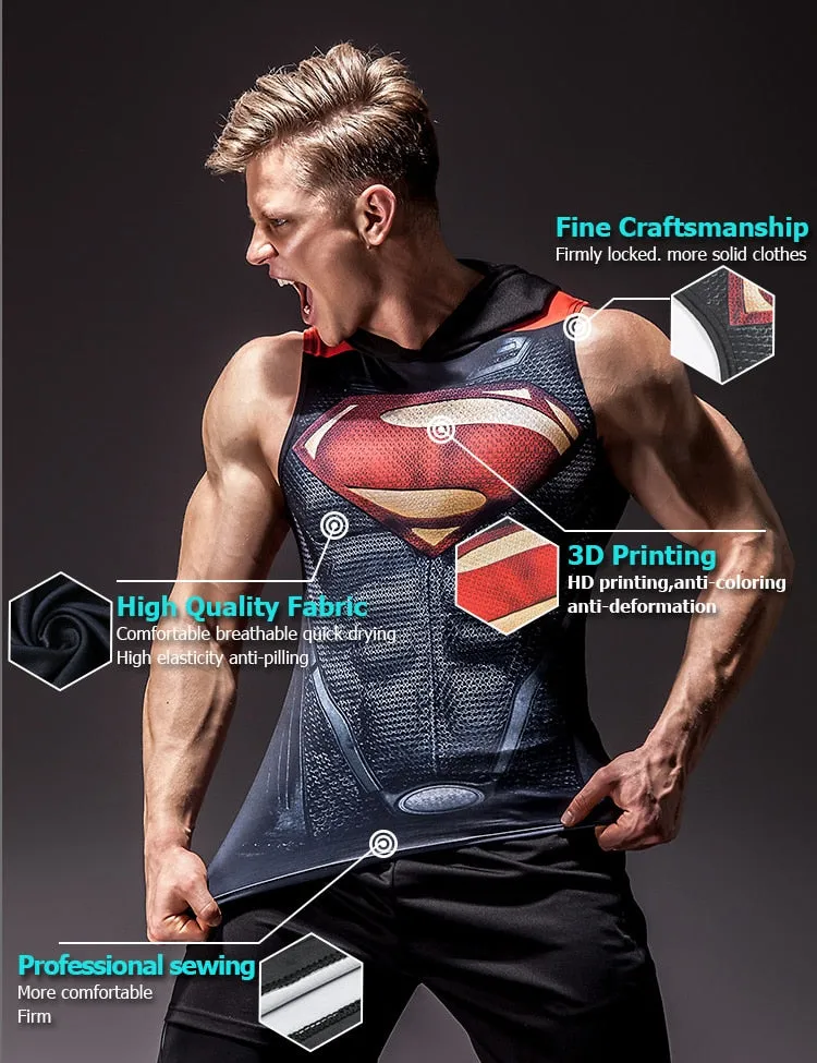 Hooded SUPERMAN Compression Tank Top For Men