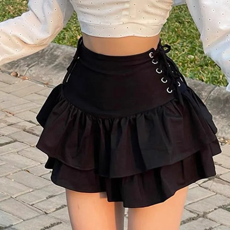 INS FASHION BLACK HIGH WAIST CAKE SKIRT BY70156