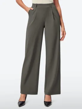 Wide-Leg Stretchy Pull-On Work Pants with Pockets by IUGA