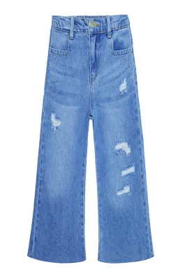 Kid Girl Boy,Elastic Band Inside Ripped Denim Wide-Leg Jeans Pants