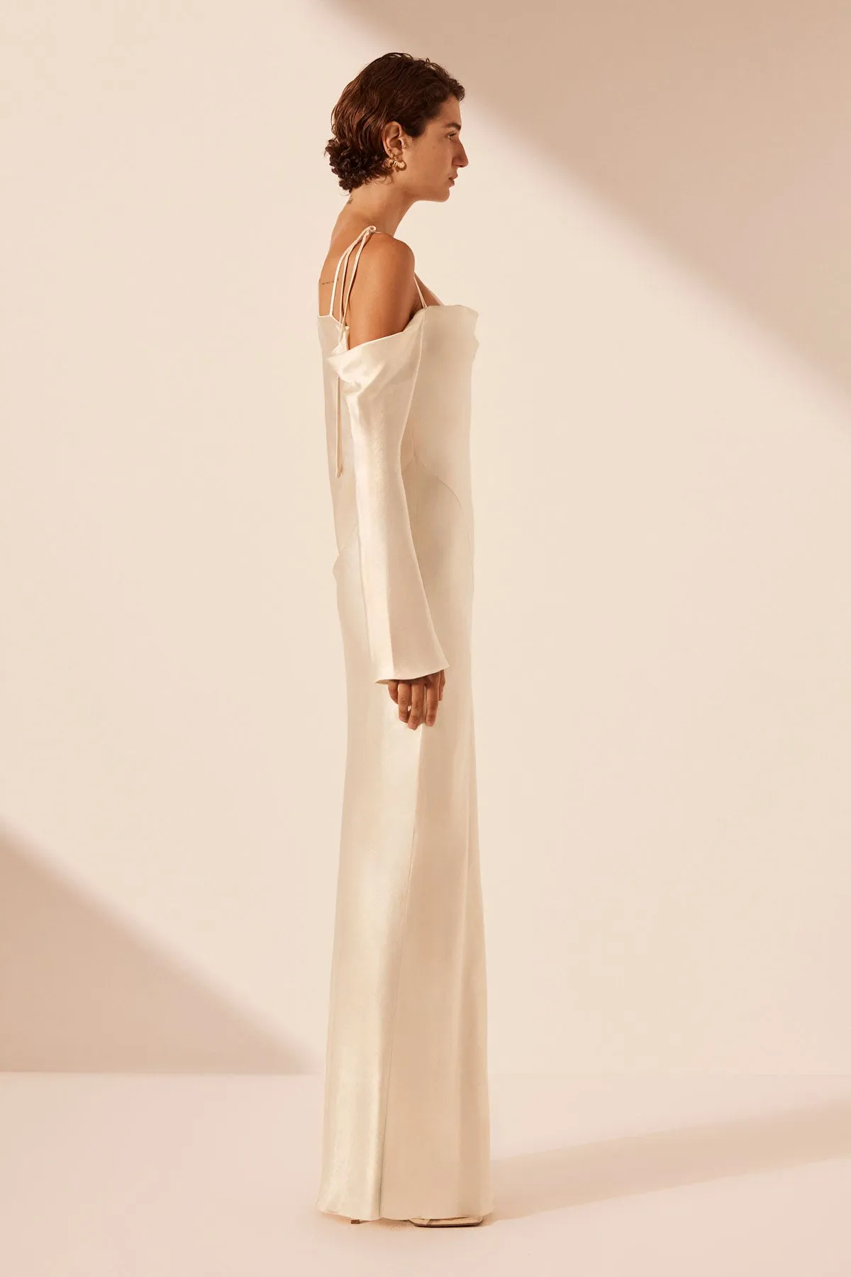 LA LUNE ASYMMETRICAL LONG SLEEVE MAXI DRESS - CREAM