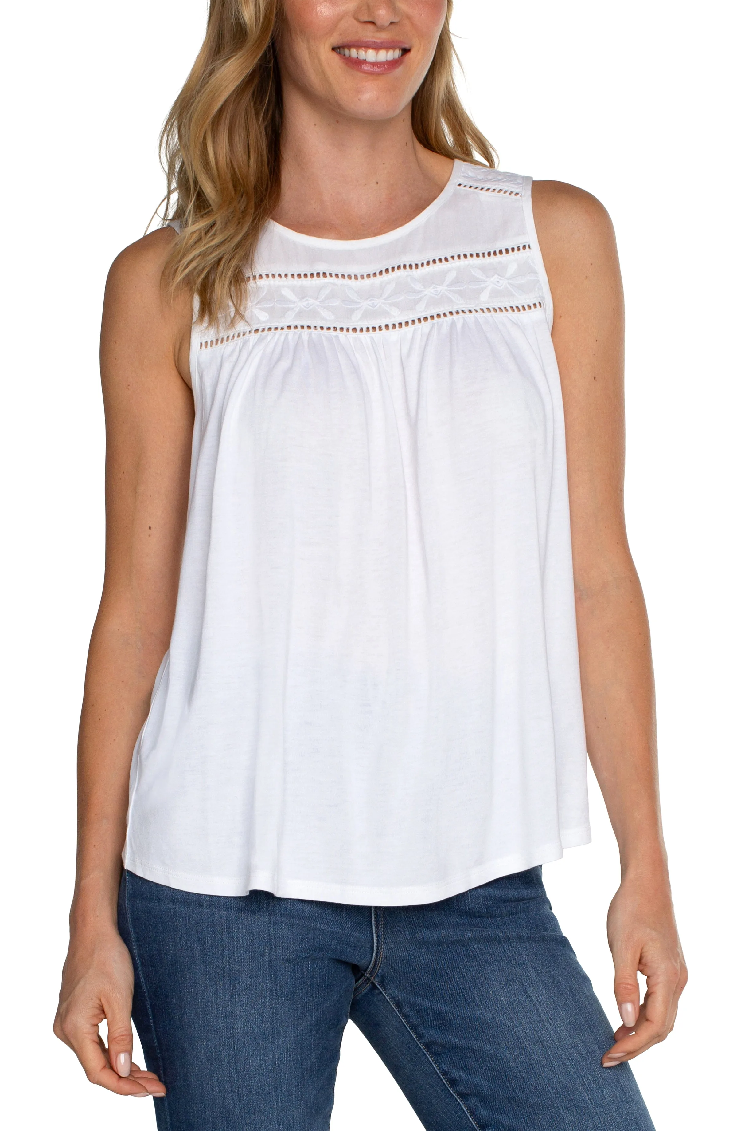 Liverpool Embroidered Sleeveless Knit Tank (White)