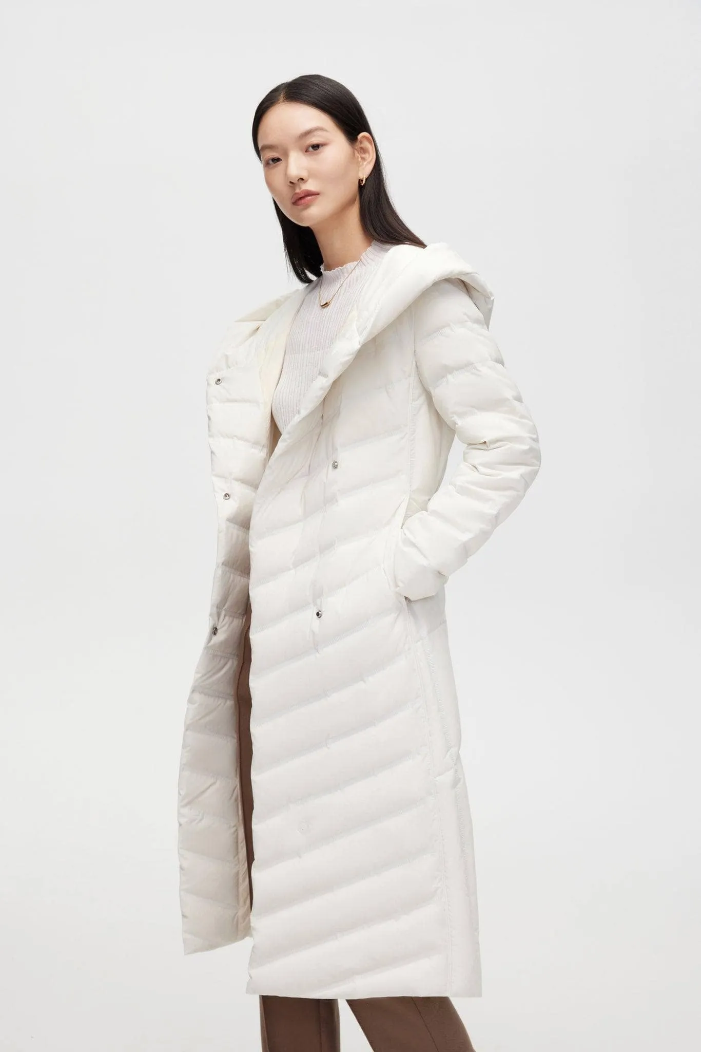 Long Wrap Goose Down Coat With Belt