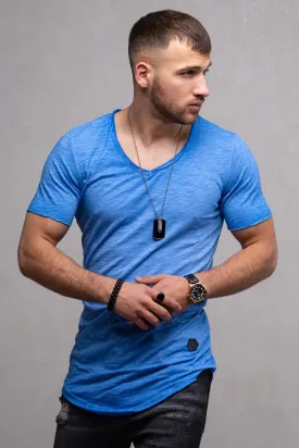 Longline T-Shirt V-Neck Blau 7102