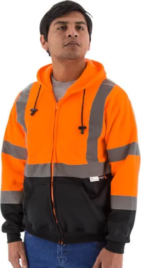 Majestic 75-5326 Hi-Vis Hooded Sweatshirt Zippered Front ANSI 3