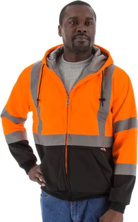 Majestic 75-5332 Hi-Vis Hooded Sweatshirt Zippered Front Teflon Treated ANSI 3