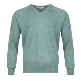 Men's Cashmere V-Neck Sweater in Sea Green