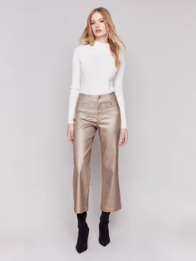 Metallic Wax Flared Pants - Bronze