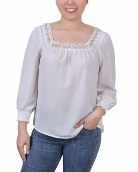 Petite 3/4 Sleeve Square Neck Blouse