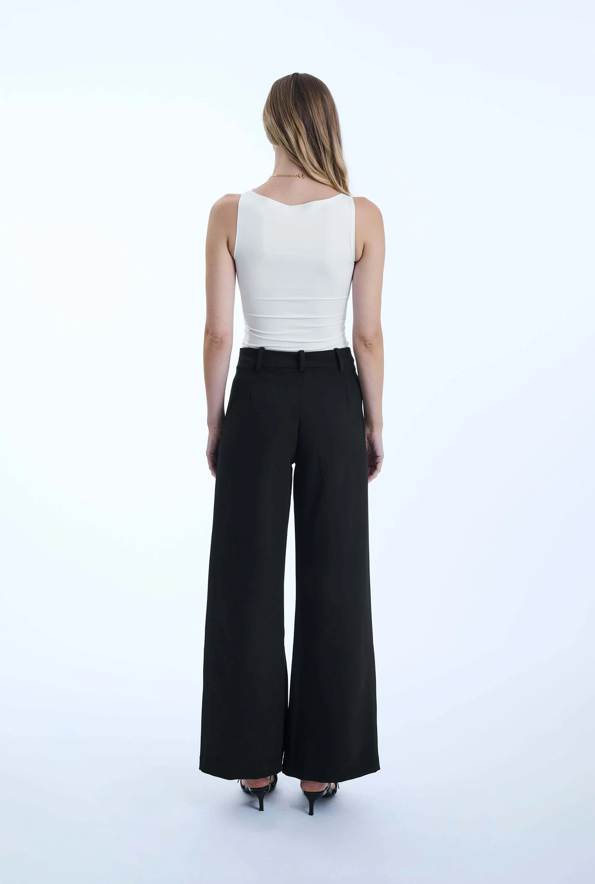 Pin Tuck Black Trousers