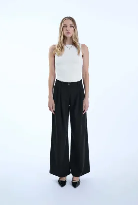 Pin Tuck Black Trousers