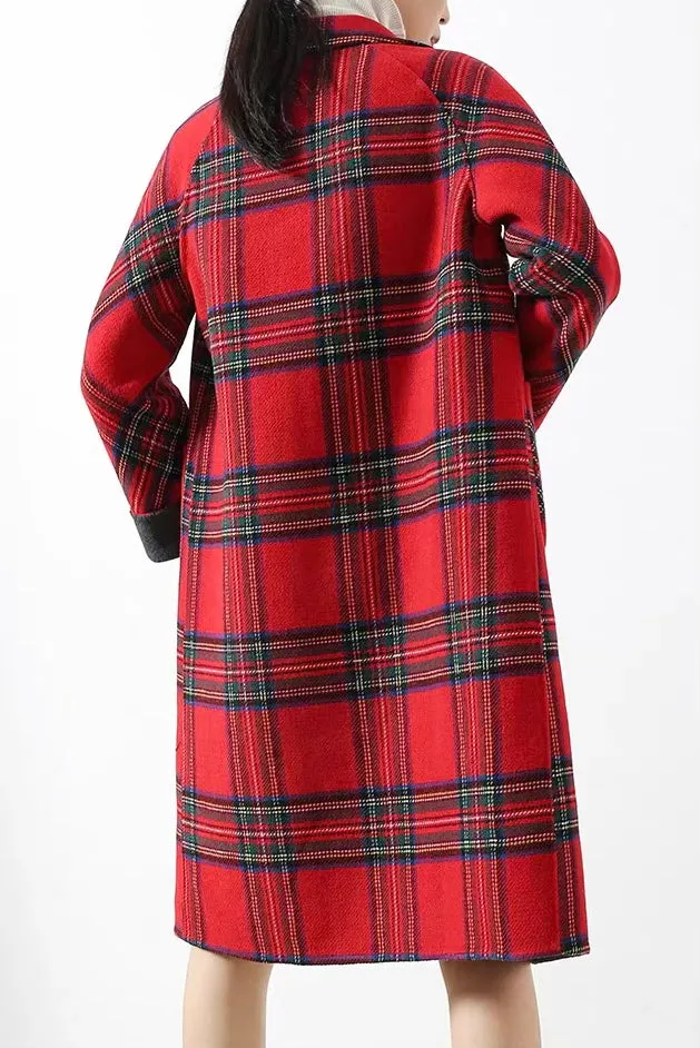 Red Plaid Wool Coat