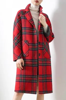 Red Plaid Wool Coat