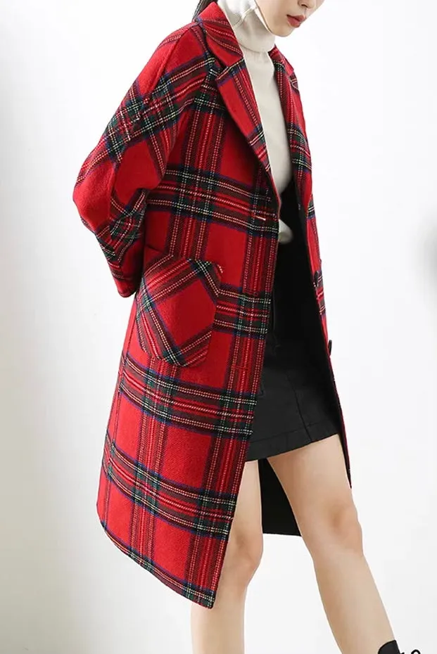 Red Plaid Wool Coat