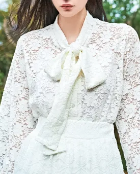 Ribbon tie lace blouse