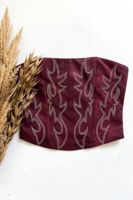 Rodeo Chic Leather Corset Top Maroon