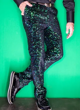 sequin pants men, green/blue