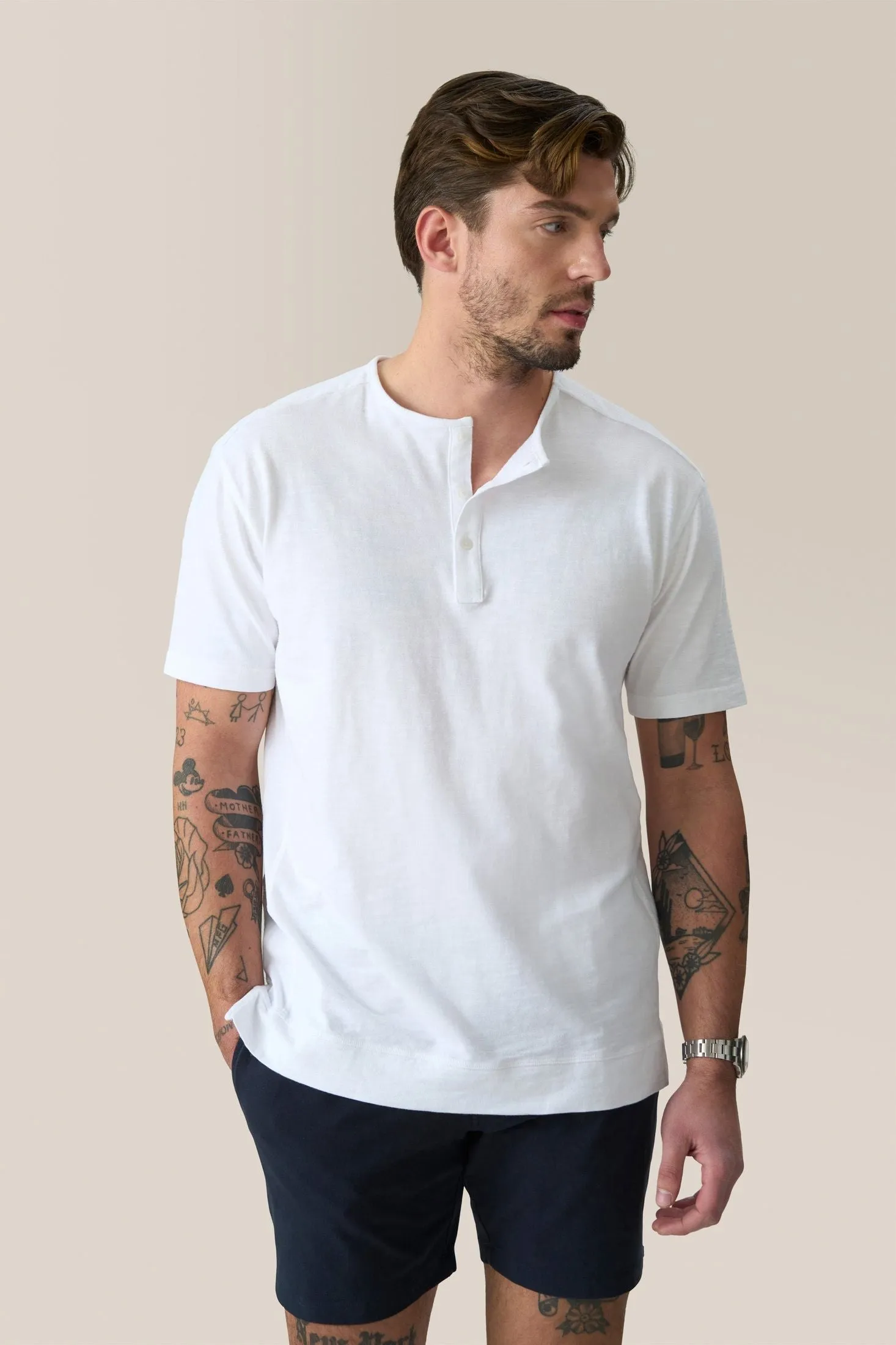 Short Sleeve Henley | Soft Slub Jersey