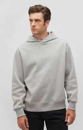 SNAP-BUTTON HOODIE IN LIGHT GREY MELANGE