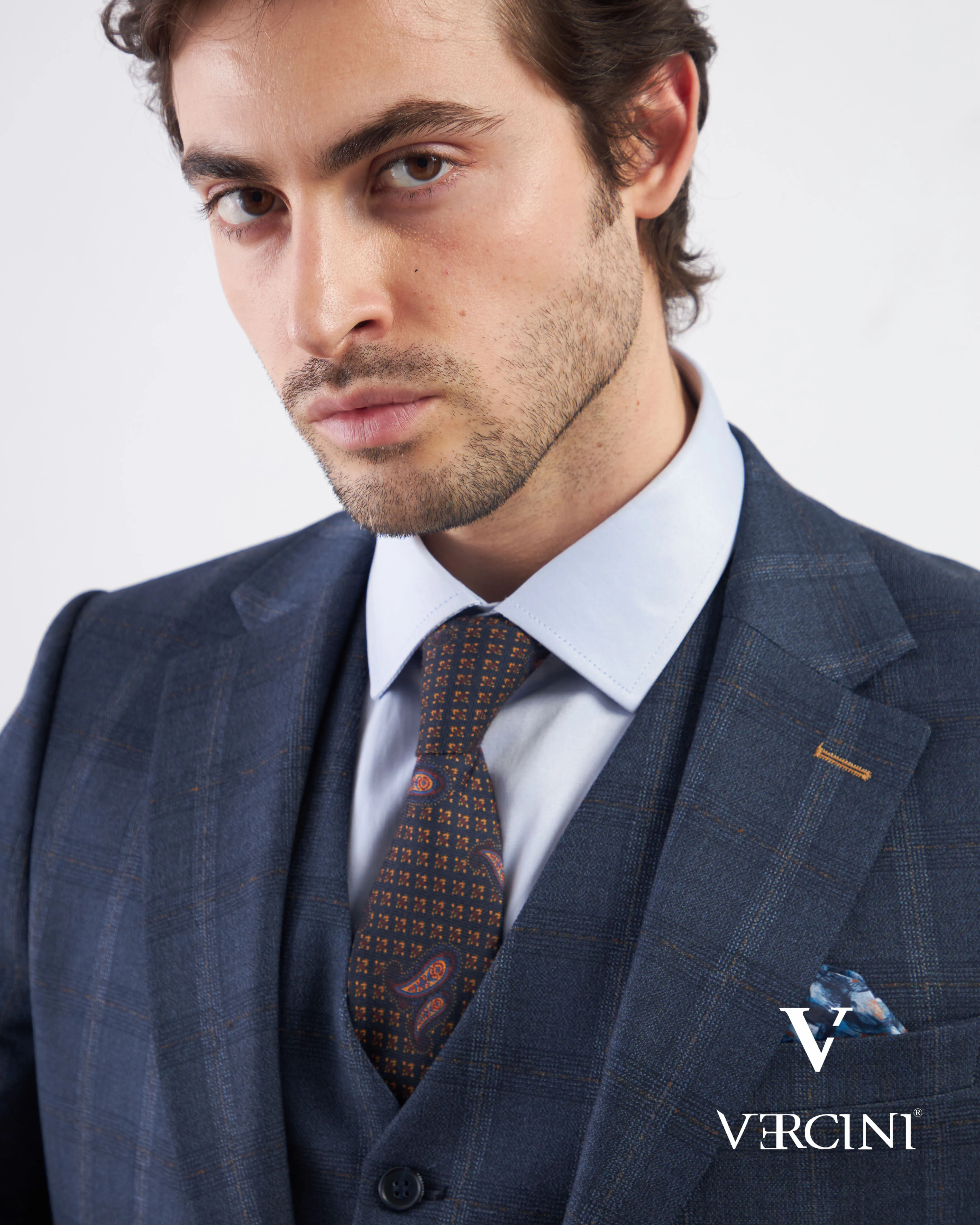 Vercini Sapphire Orbit Prestige plaid Three-Piece Men's Suit