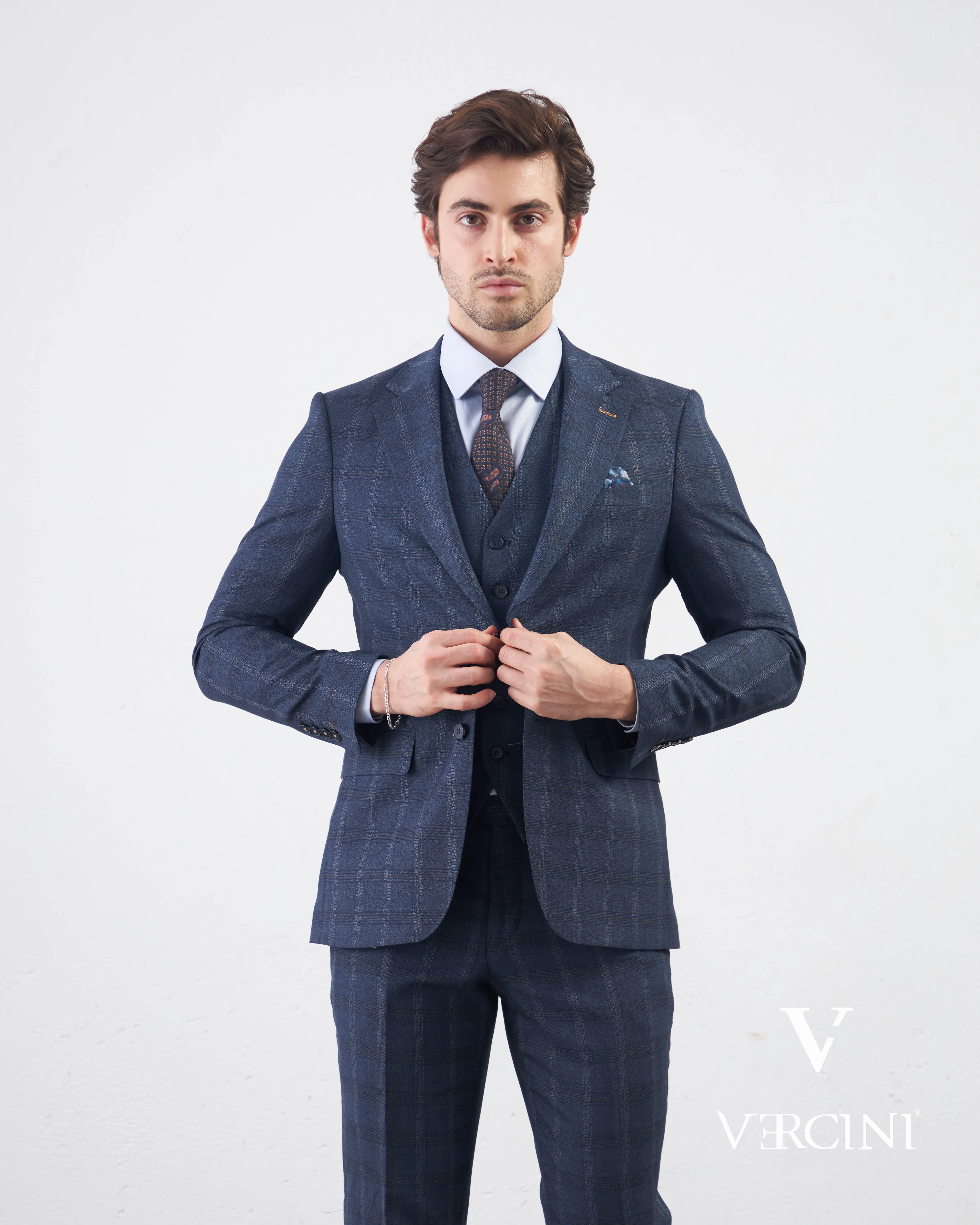 Vercini Sapphire Orbit Prestige plaid Three-Piece Men's Suit