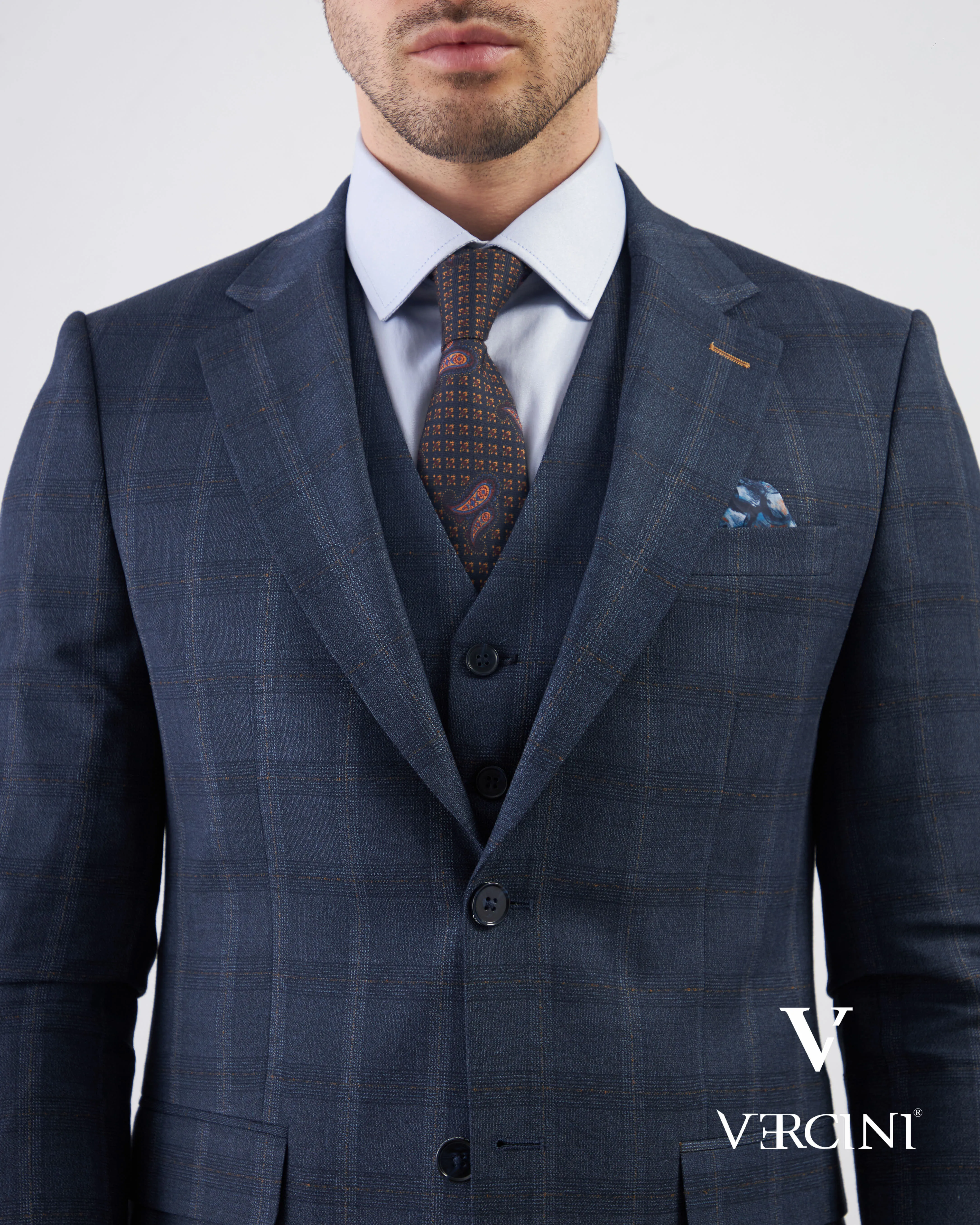 Vercini Sapphire Orbit Prestige plaid Three-Piece Men's Suit