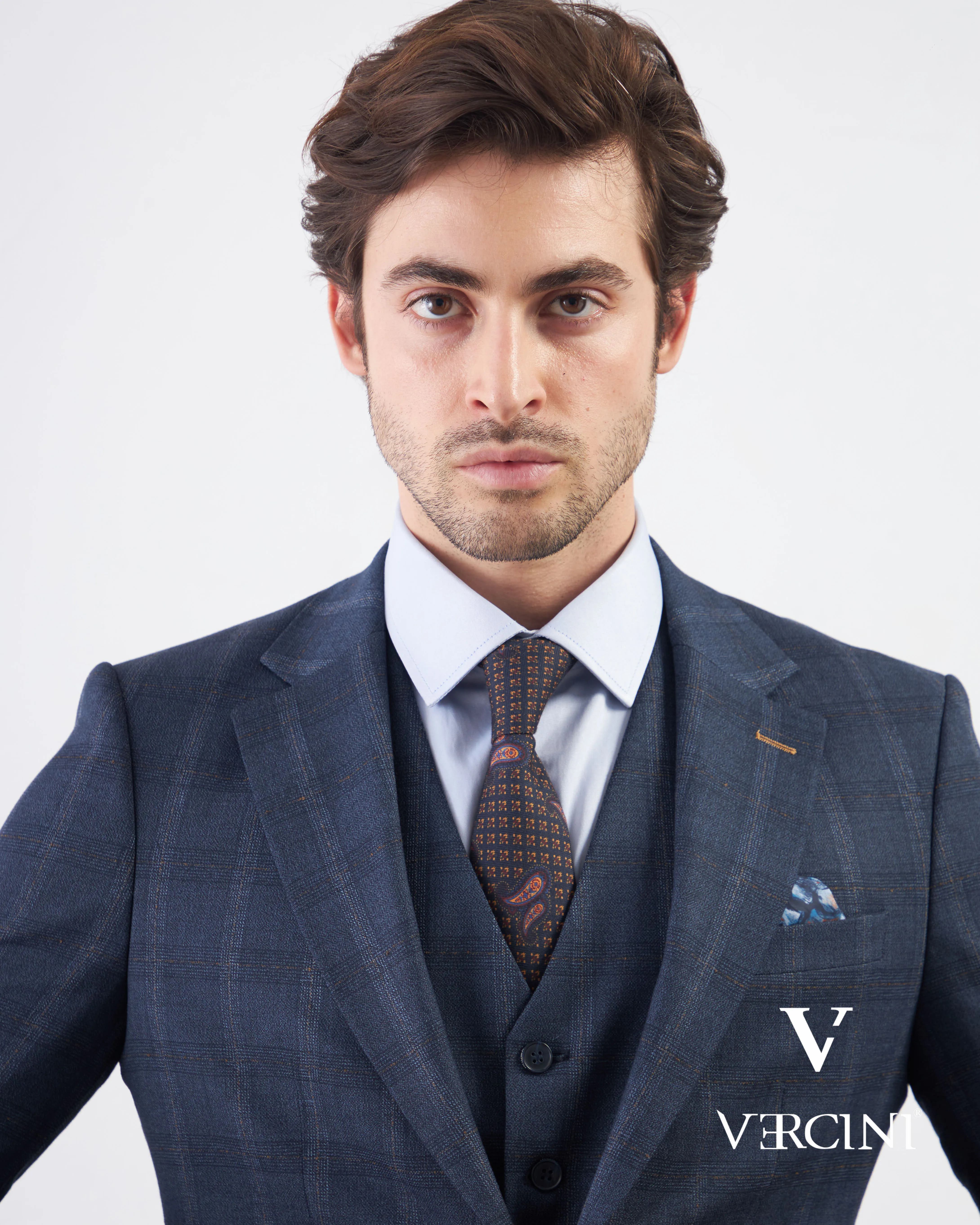 Vercini Sapphire Orbit Prestige plaid Three-Piece Men's Suit