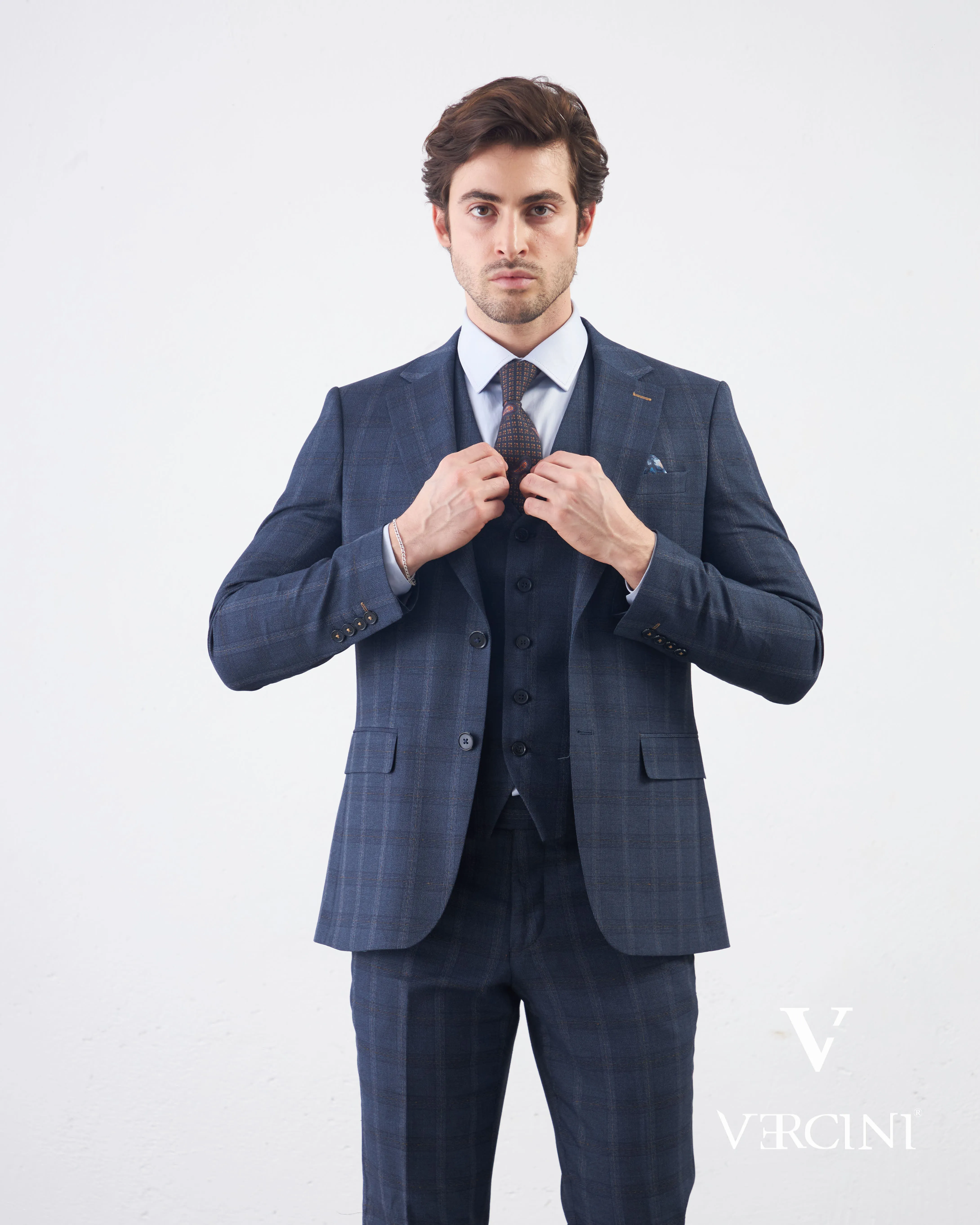 Vercini Sapphire Orbit Prestige plaid Three-Piece Men's Suit