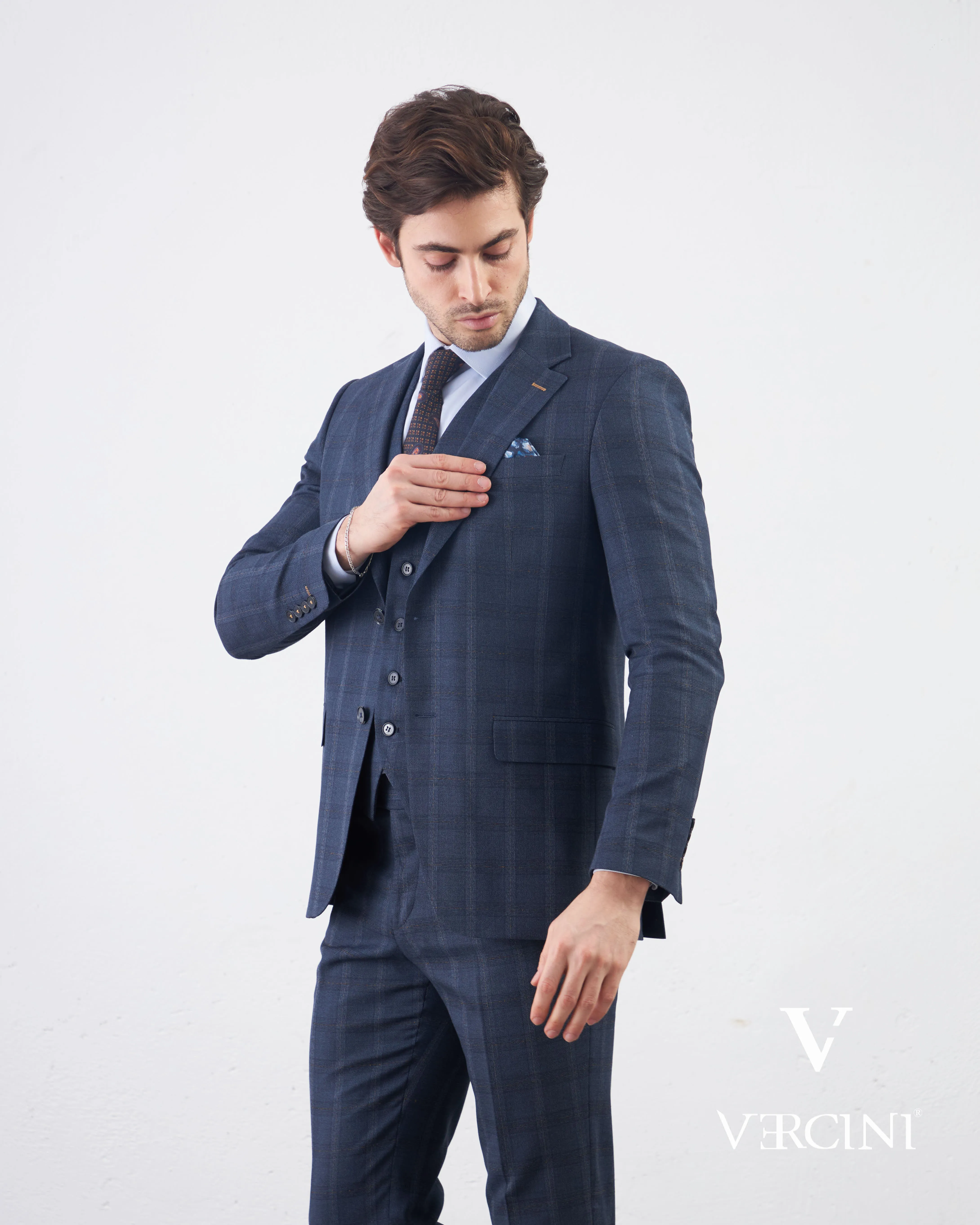 Vercini Sapphire Orbit Prestige plaid Three-Piece Men's Suit