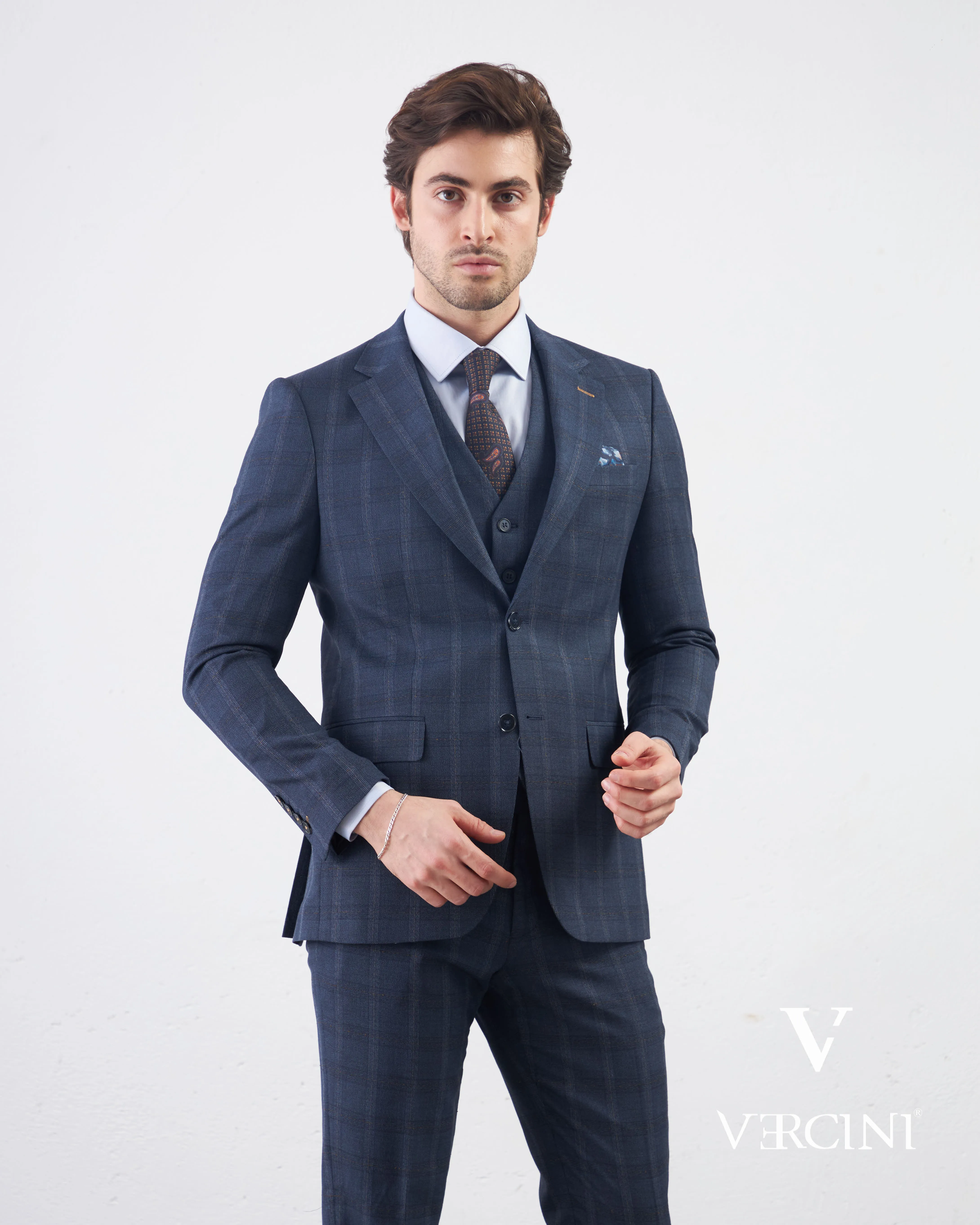 Vercini Sapphire Orbit Prestige plaid Three-Piece Men's Suit