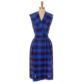 Vintage Blue Cotton Plaid Ombre Day Dress 1950s 40-32-42