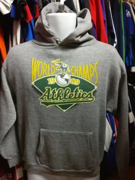 Vtg '89 OAKLAND ATHLETICS A's MLB World Champs Hooded Sweatshirt M