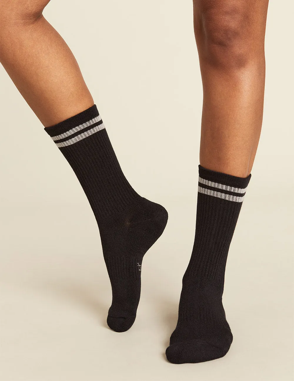 Women's Striped Cushioned Crew Socks - Black/Grey