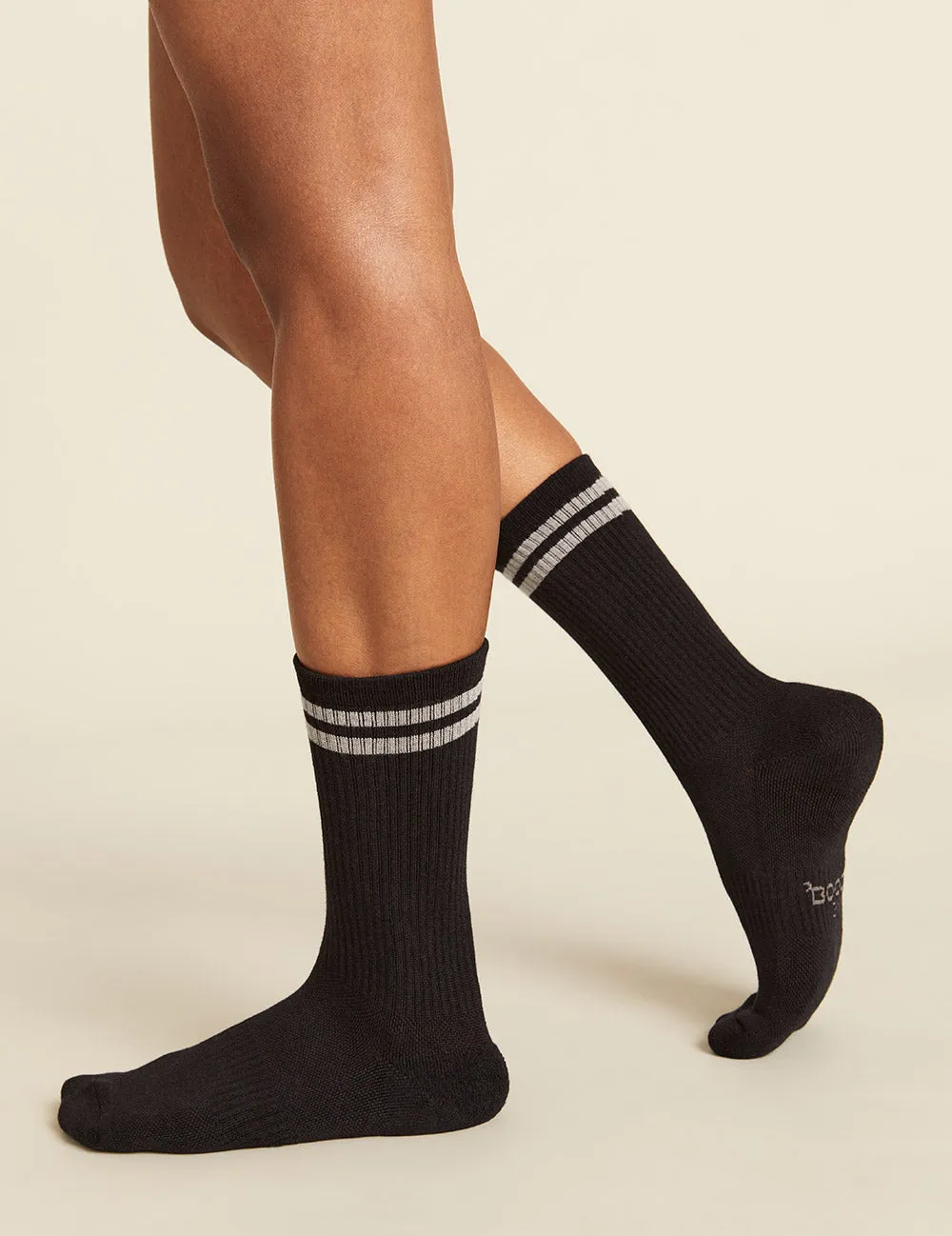 Women's Striped Cushioned Crew Socks - Black/Grey