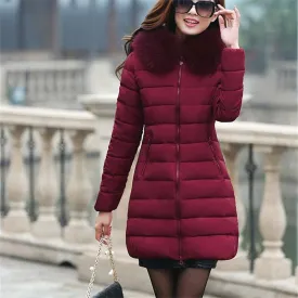 Women's Winter Plus Size Long Down Jacket Hat Female Winter Coat Women's Jackets Vintage White Duck Down Long Sleeve Coat